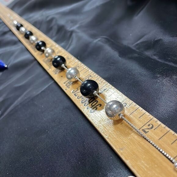 Silver and black beads on silver chain with matching drop earrings, 17-20 inches - Picture 8 of 8